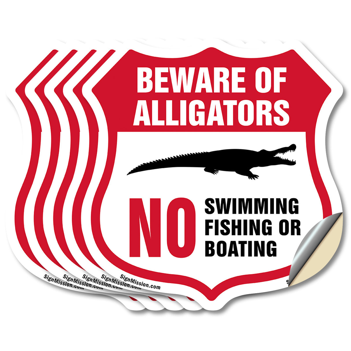 Alligator Warning Shield Sign Beware Of Alligators. No Swimming Fishing Or Boating