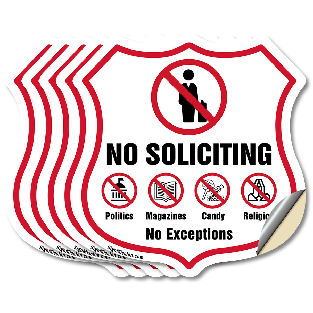 No Soliciting Shield Sign No Politics Magazines Candy Religion No Exceptions