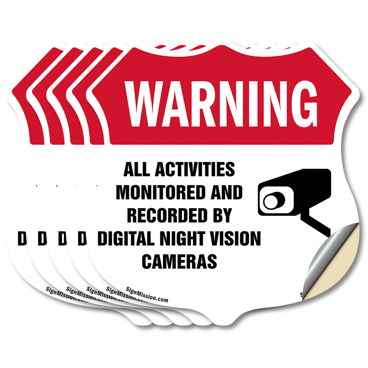 Video Surveillance Shield Label Set Warning All Activities Monitored And Recorded By Digital Night Vision Cameras