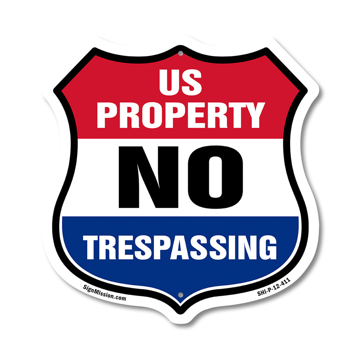 No Trespassing Shield Sign U.S. Property No Trespassing