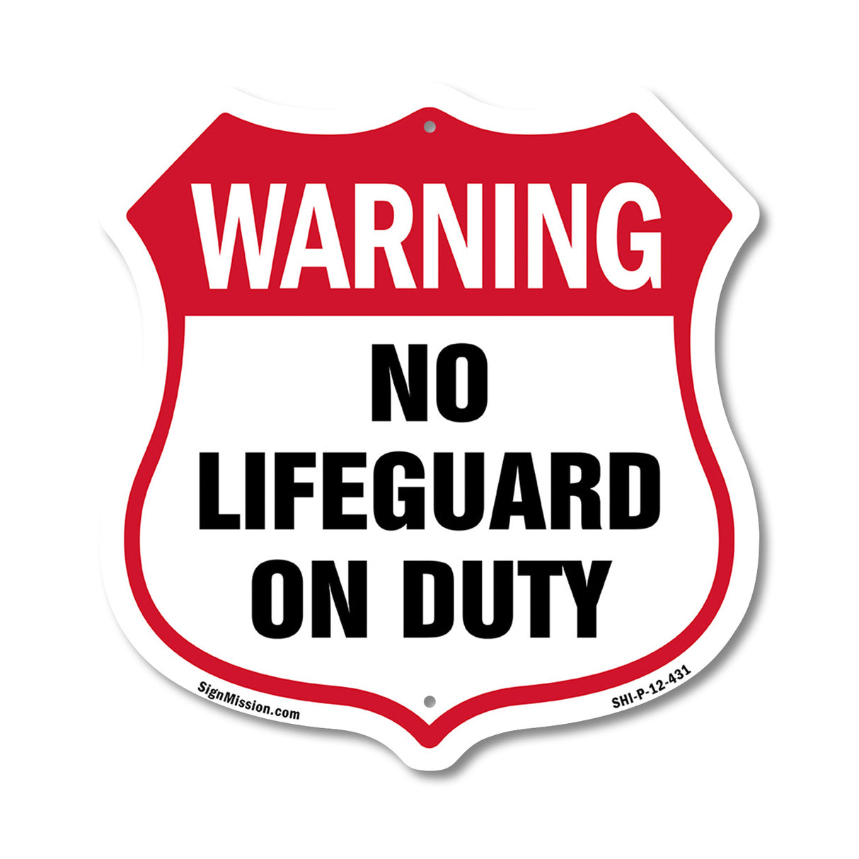 Pool Safety Shield Sign Warning No Lifeguard On Duty