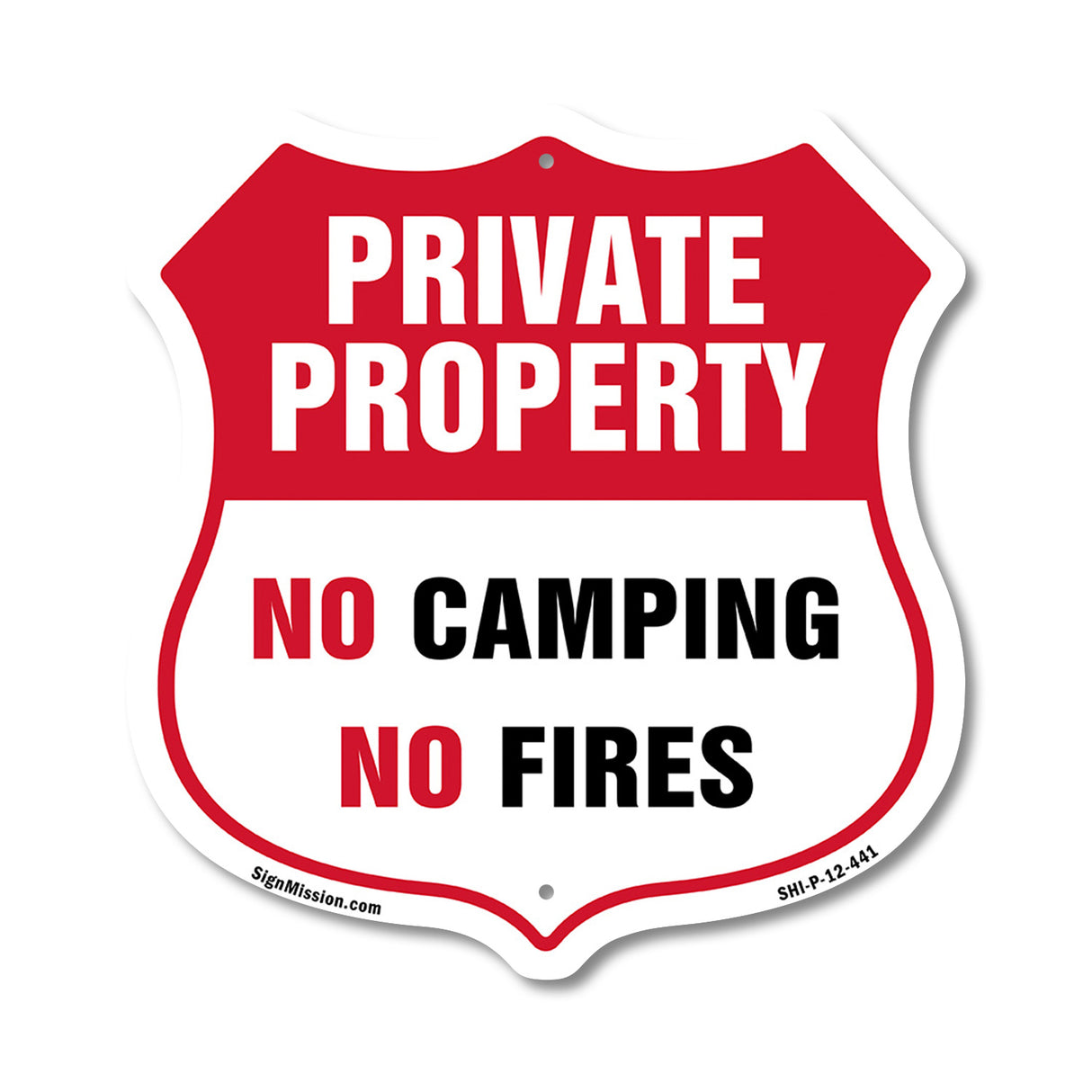 Private Property Shield Sign No Camping No Fires