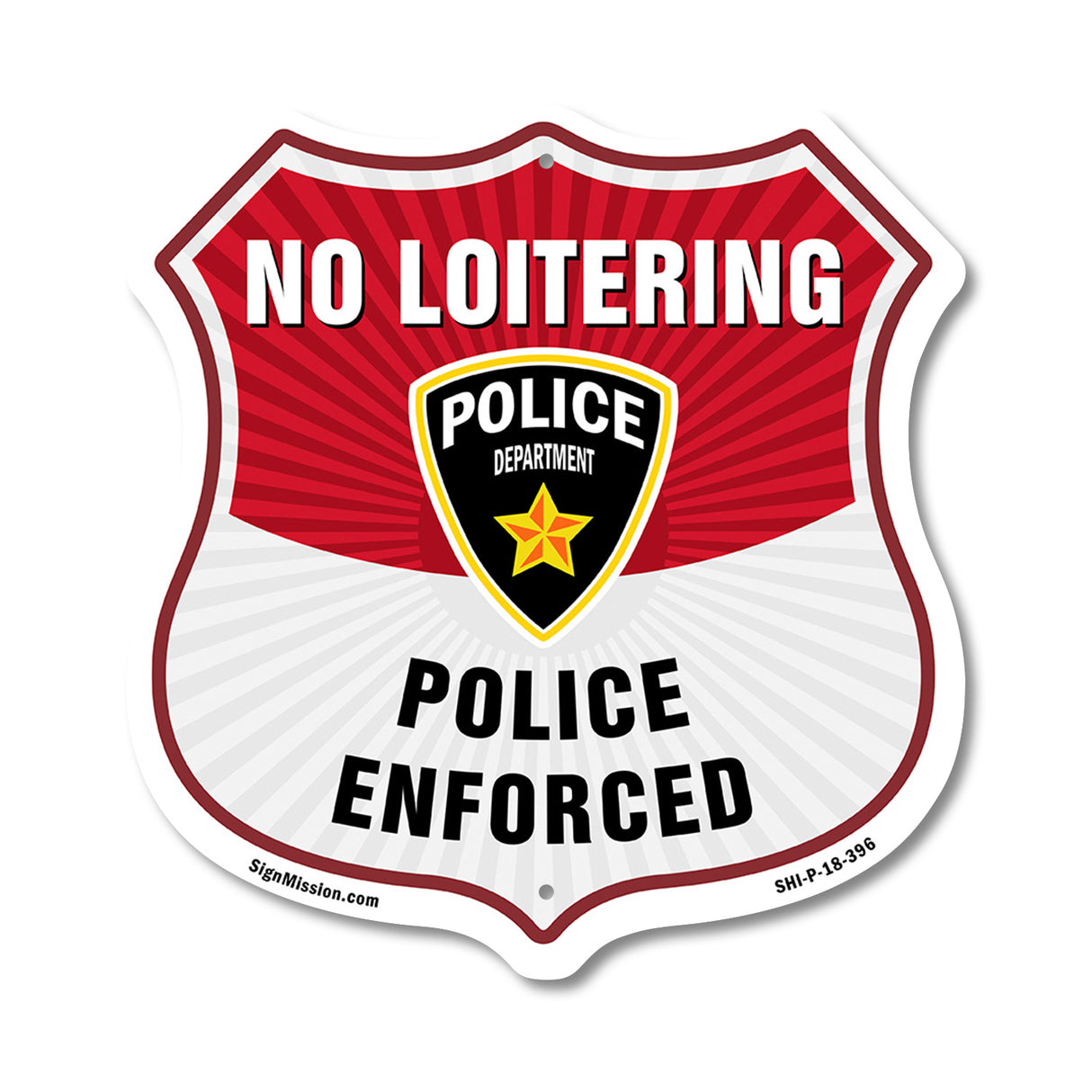 No Loitering Shield Sign Police Enforced. Police Department