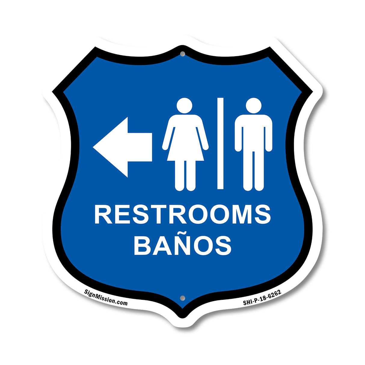 Restrooms Baños Left Arrow Bilingual English / Spanish