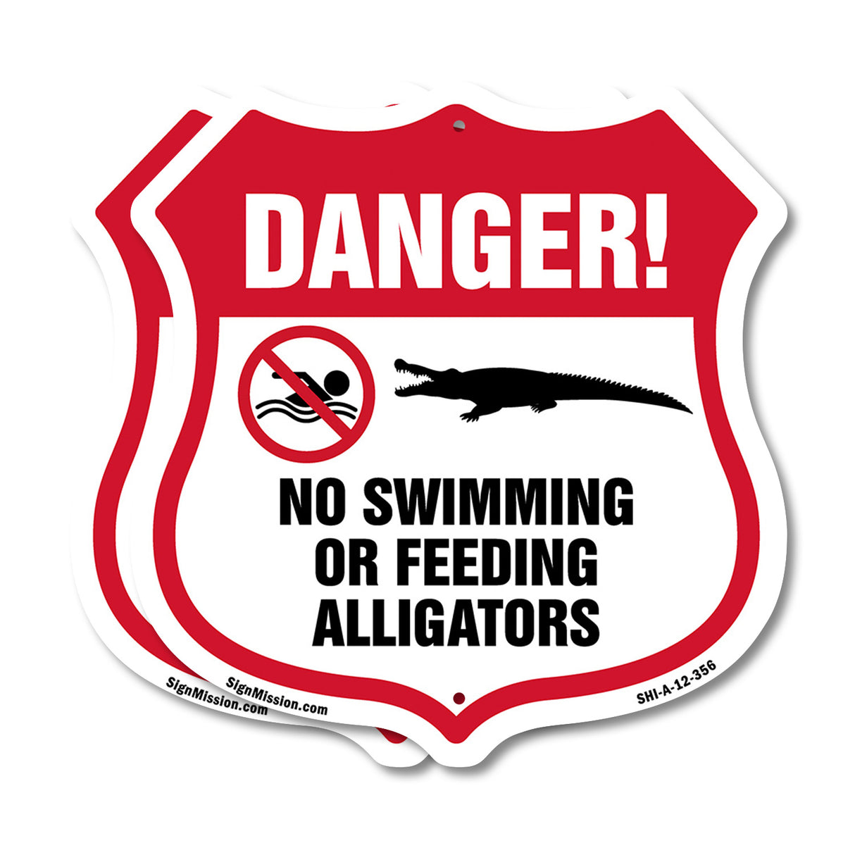 Alligator Warning Shield Sign Danger! No Swimming Or Feeding Alligators