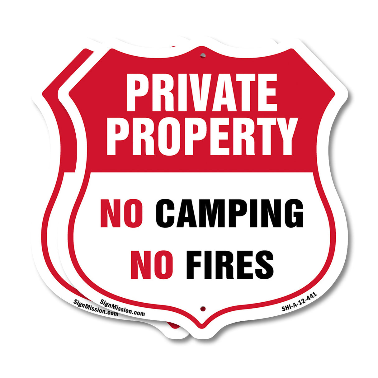 Private Property Shield Sign No Camping No Fires