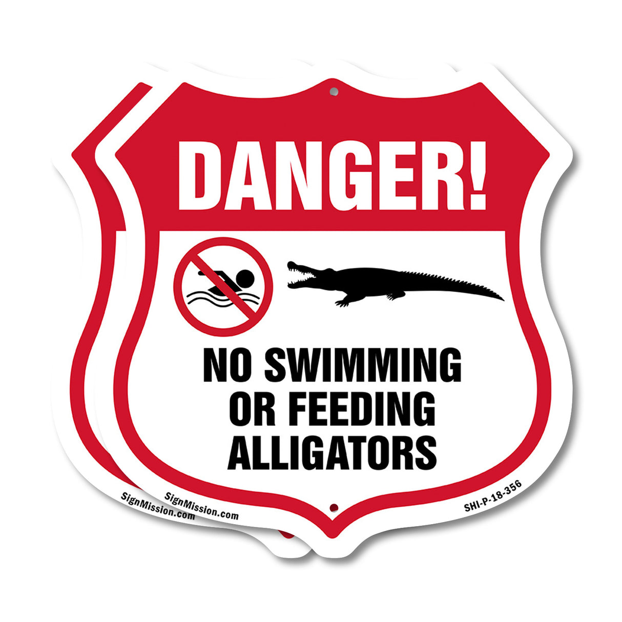 Alligator Warning Shield Sign Danger! No Swimming Or Feeding Alligators