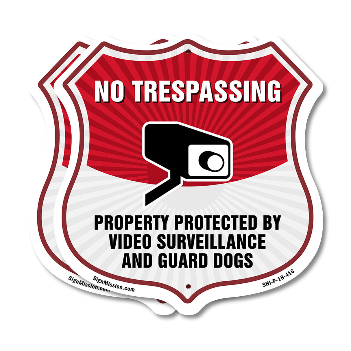 No Trespassing Shield Sign Property Protected By Video Surveillance And Guard Dogs