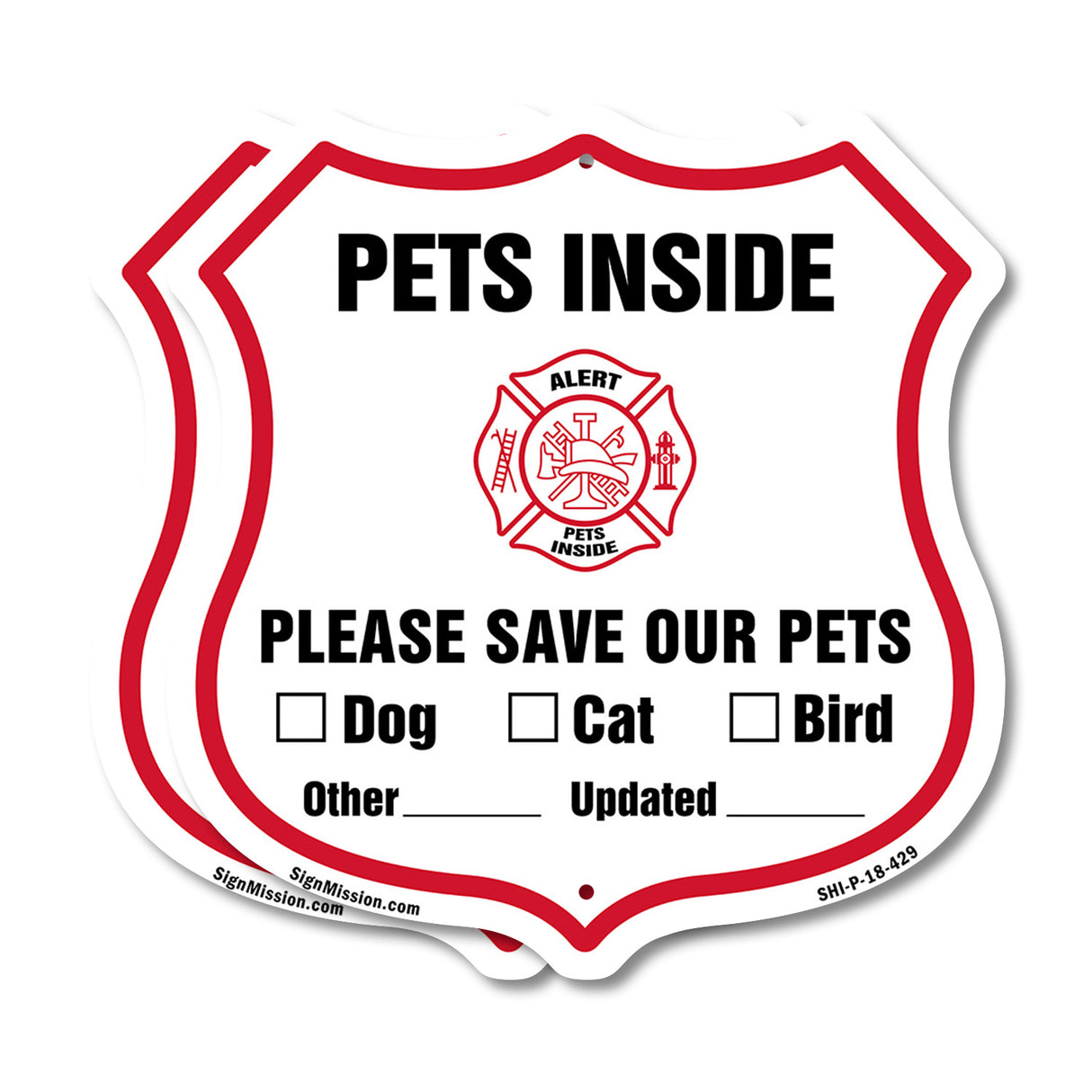 Pets Inside Shield Sign Alert Please Save Our Pets