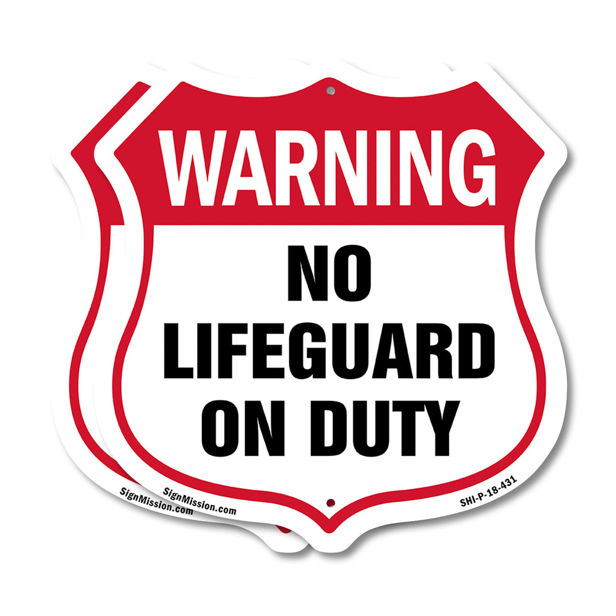 Pool Safety Shield Sign Warning No Lifeguard On Duty