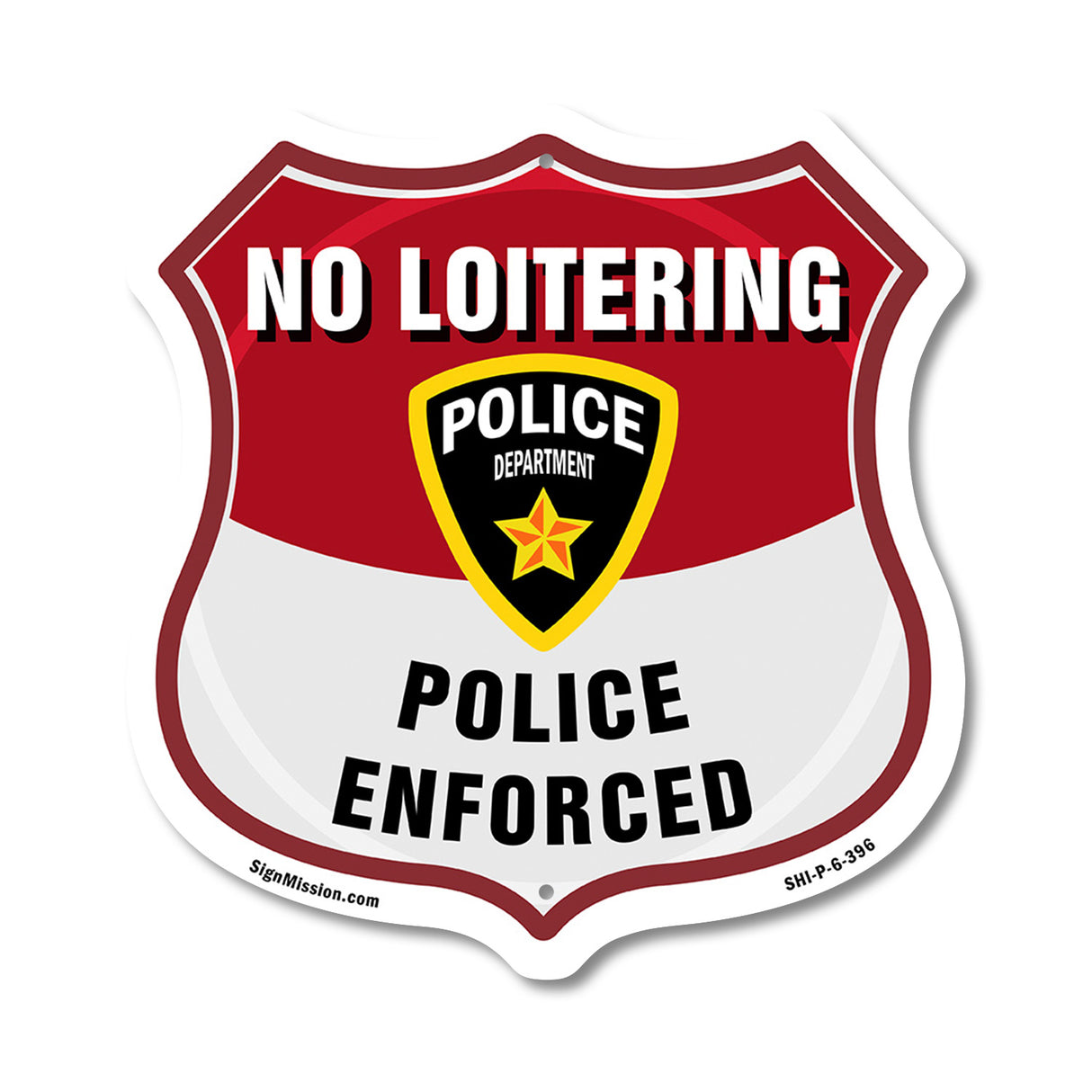 No Loitering Shield Sign Police Enforced. Police Department
