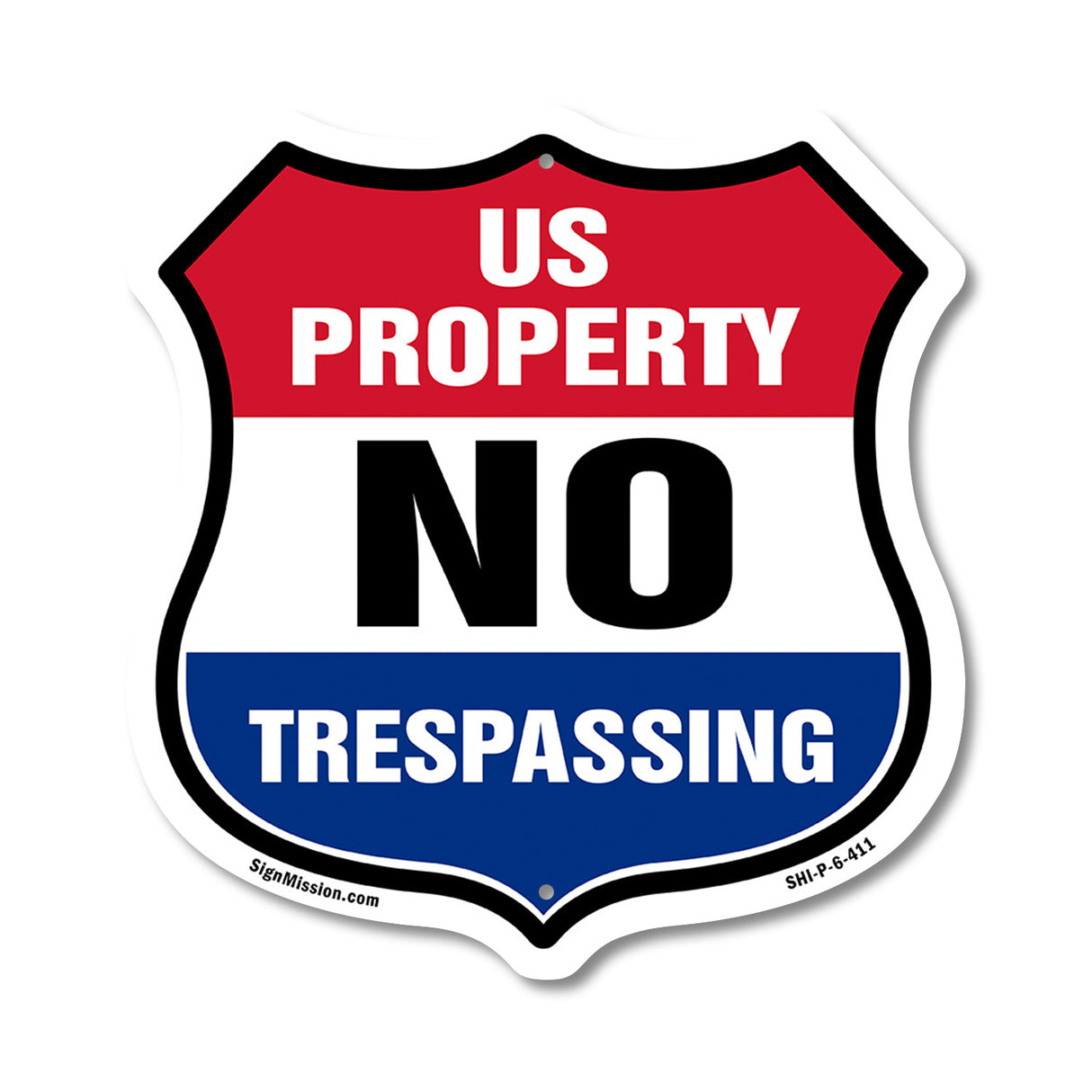 No Trespassing Shield Sign U.S. Property No Trespassing