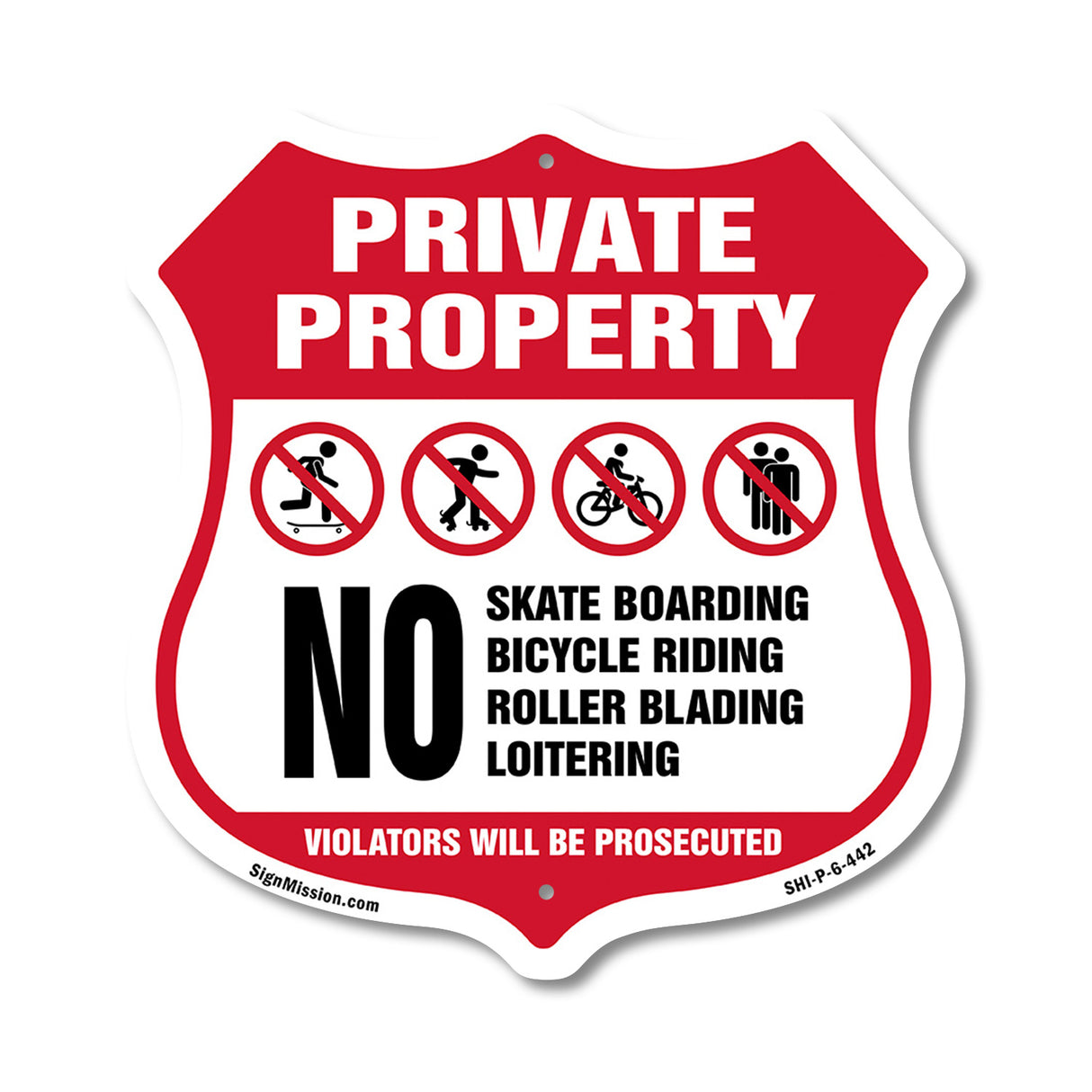 Private Property No Skateboarding Bicycle Riding Roller Blading Loitering. Violators Will Be Prosecuted