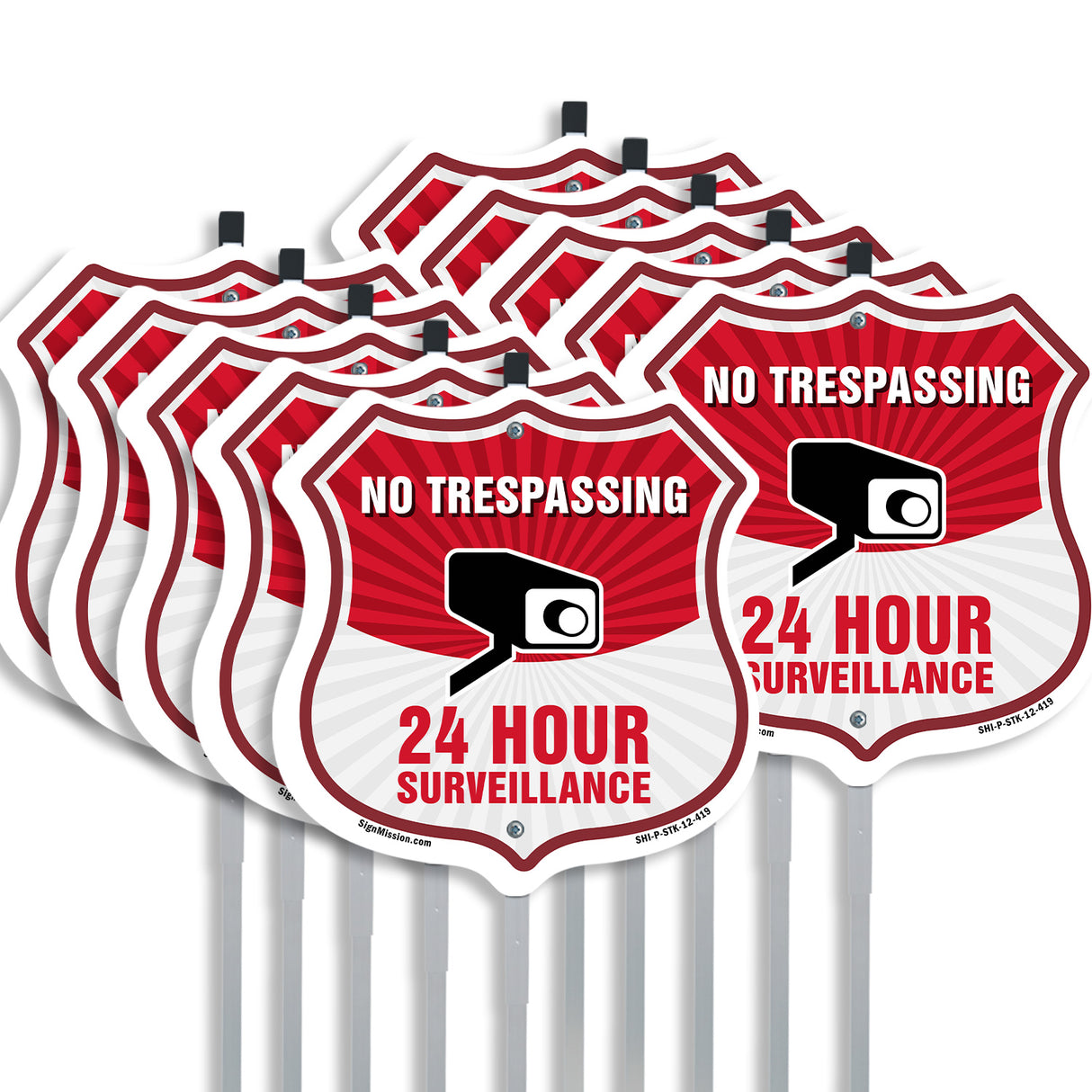 No Trespassing Shield Sign 24 Hour Surveillance
