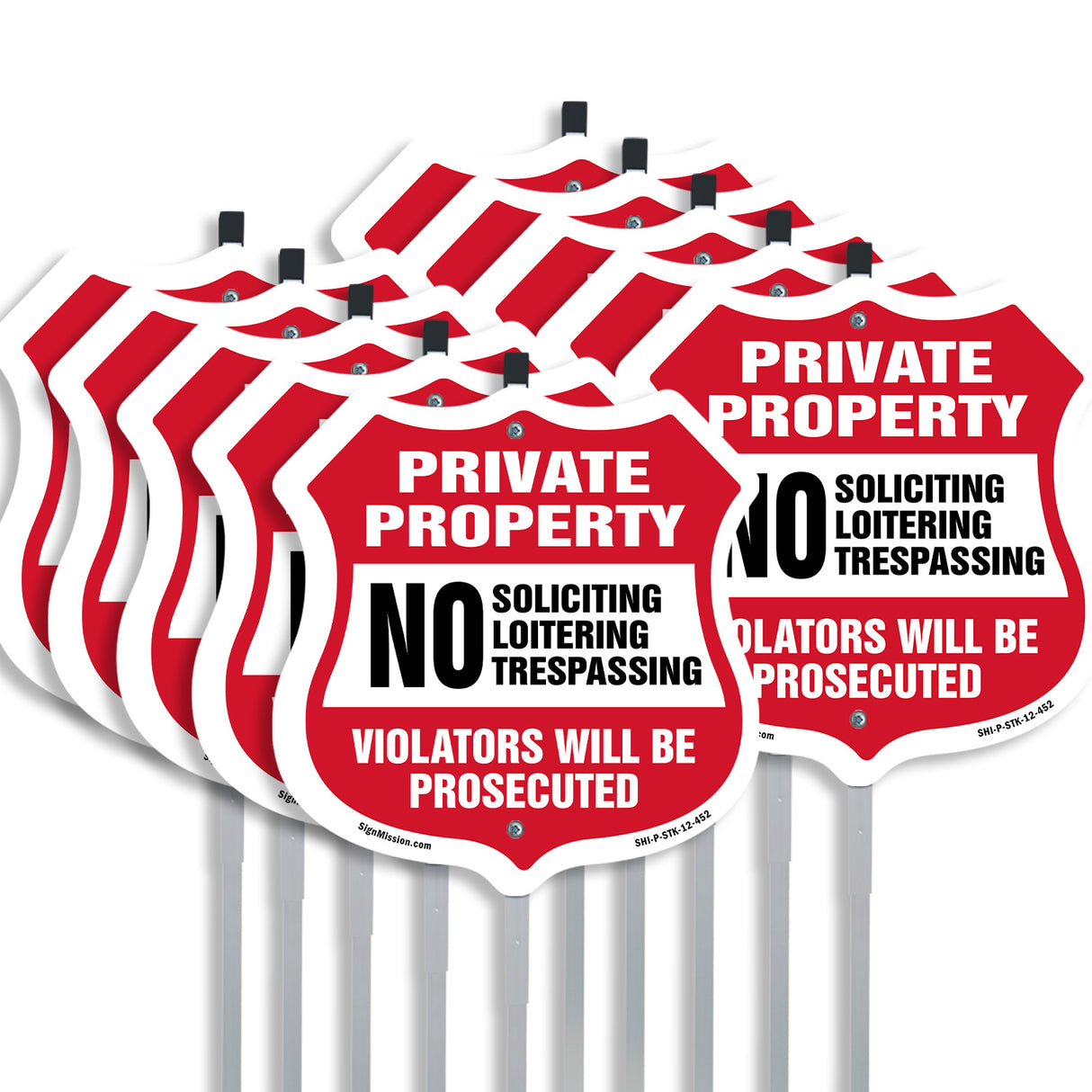 Private Property Shield Sign No Soliciting Loitering Trespassing. Violators Will Be Prosecuted