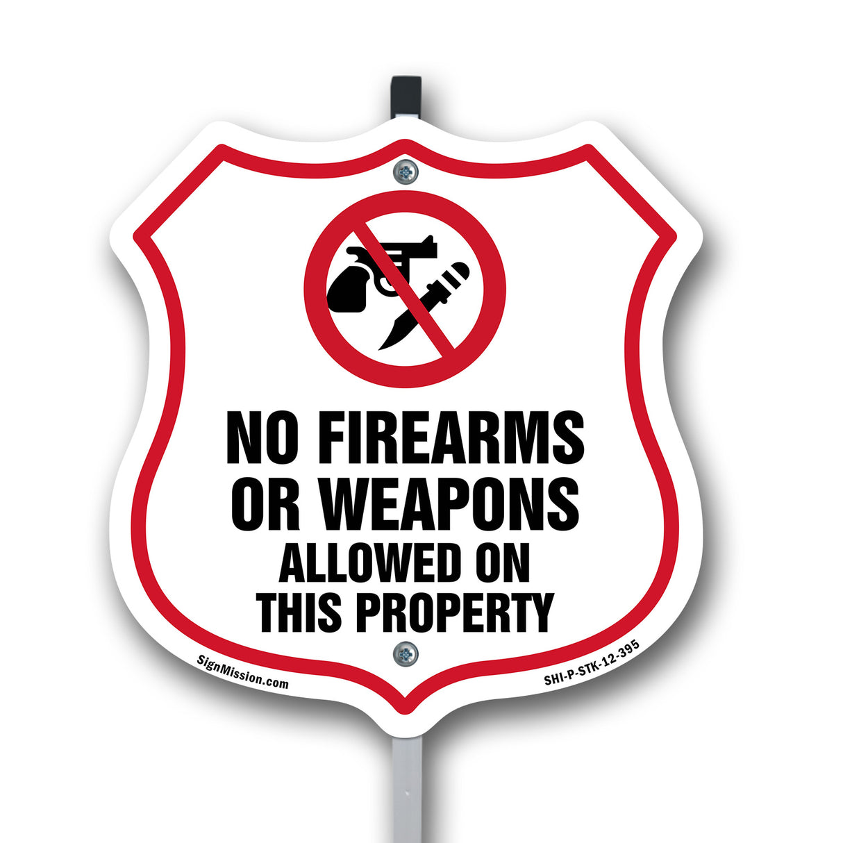 No Guns Shield Sign No Firearms Or Weapons Allowed On This Property