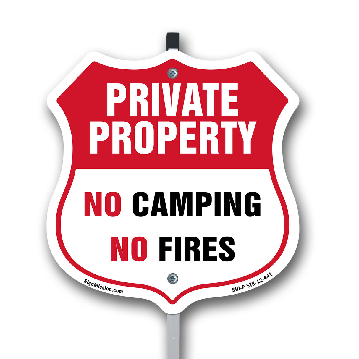 Private Property Shield Sign No Camping No Fires