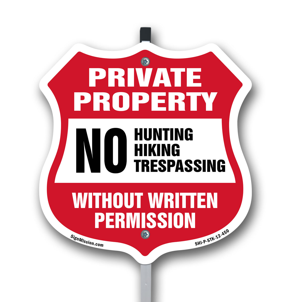 Private Property Shield Sign No Hunting Fishing Trespassing Without Written Permission