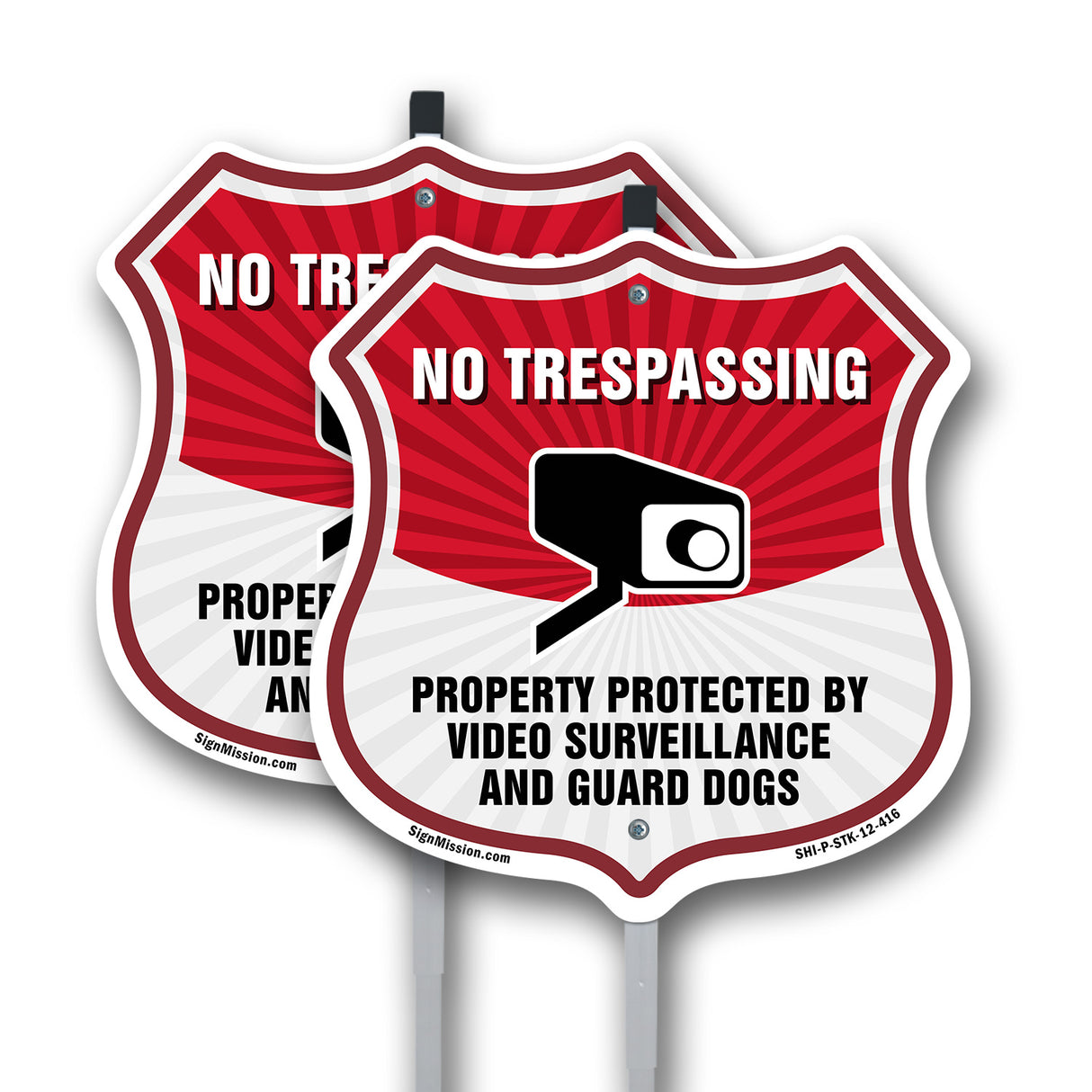 No Trespassing Shield Sign Property Protected By Video Surveillance And Guard Dogs