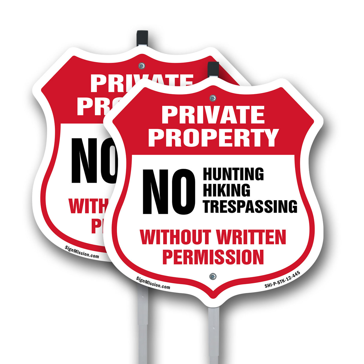 Private Property Shield Sign No Hunting Hiking Trespassing Without Written Permission