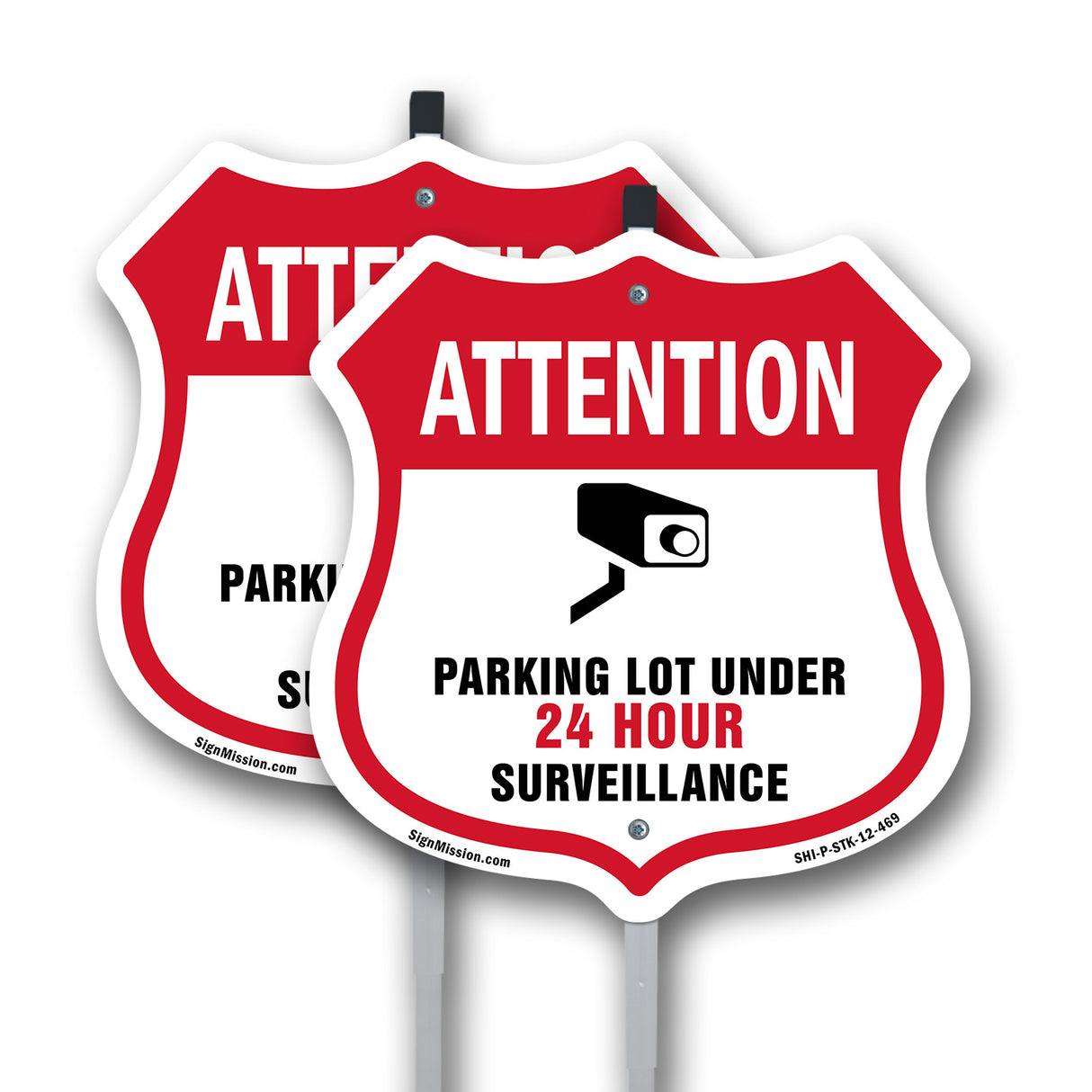 Video Surveillance Shield Sign Attention Parking Lot Under Video Surveillance