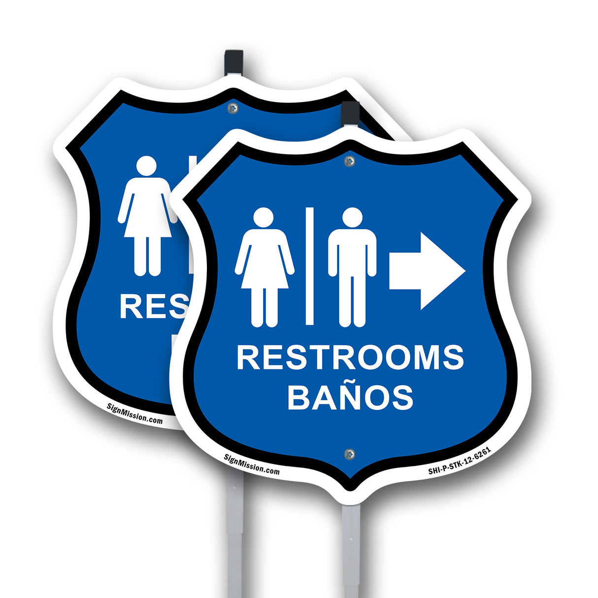 Restrooms Baños Right Arrow Bilingual English / Spanish