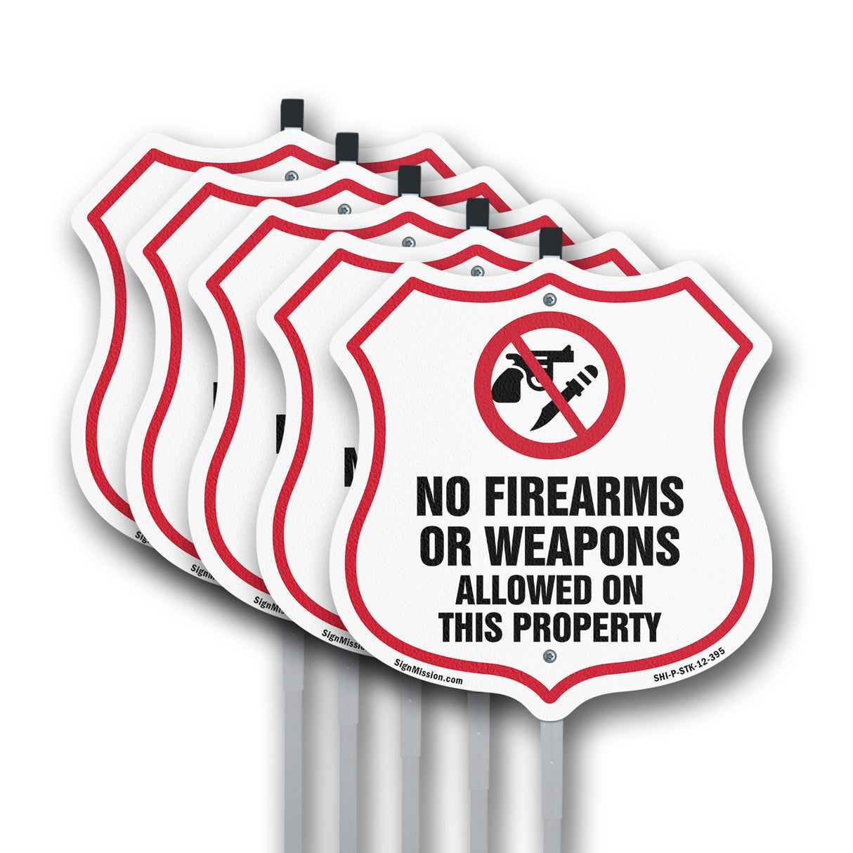 No Guns Shield Sign No Firearms Or Weapons Allowed On This Property