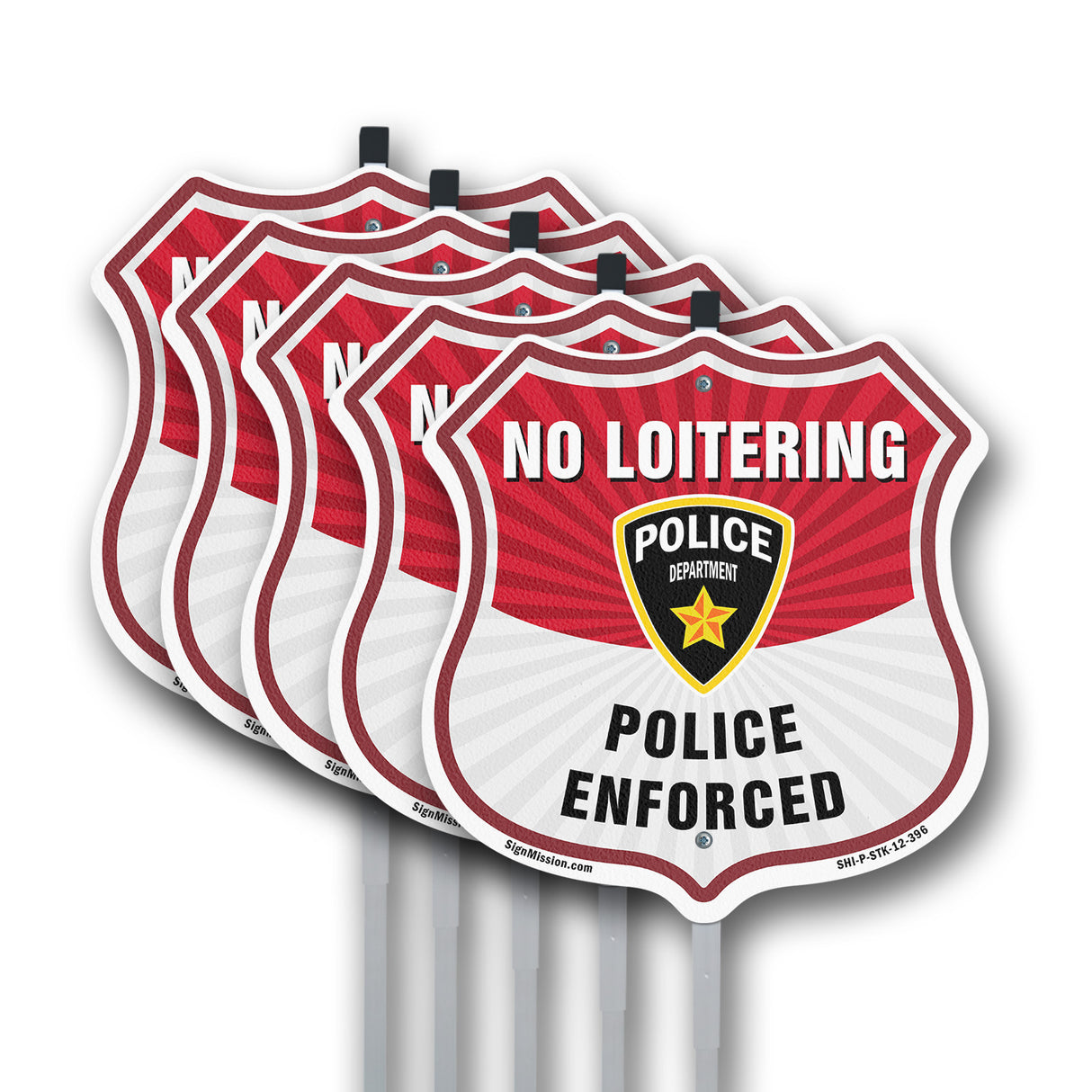 No Loitering Shield Sign Police Enforced. Police Department