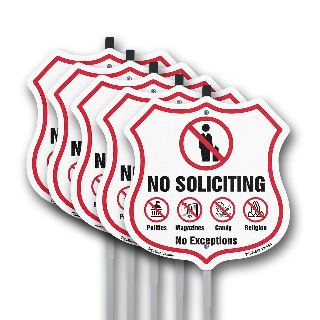 No Soliciting Shield Sign No Politics Magazines Candy Religion No Exceptions