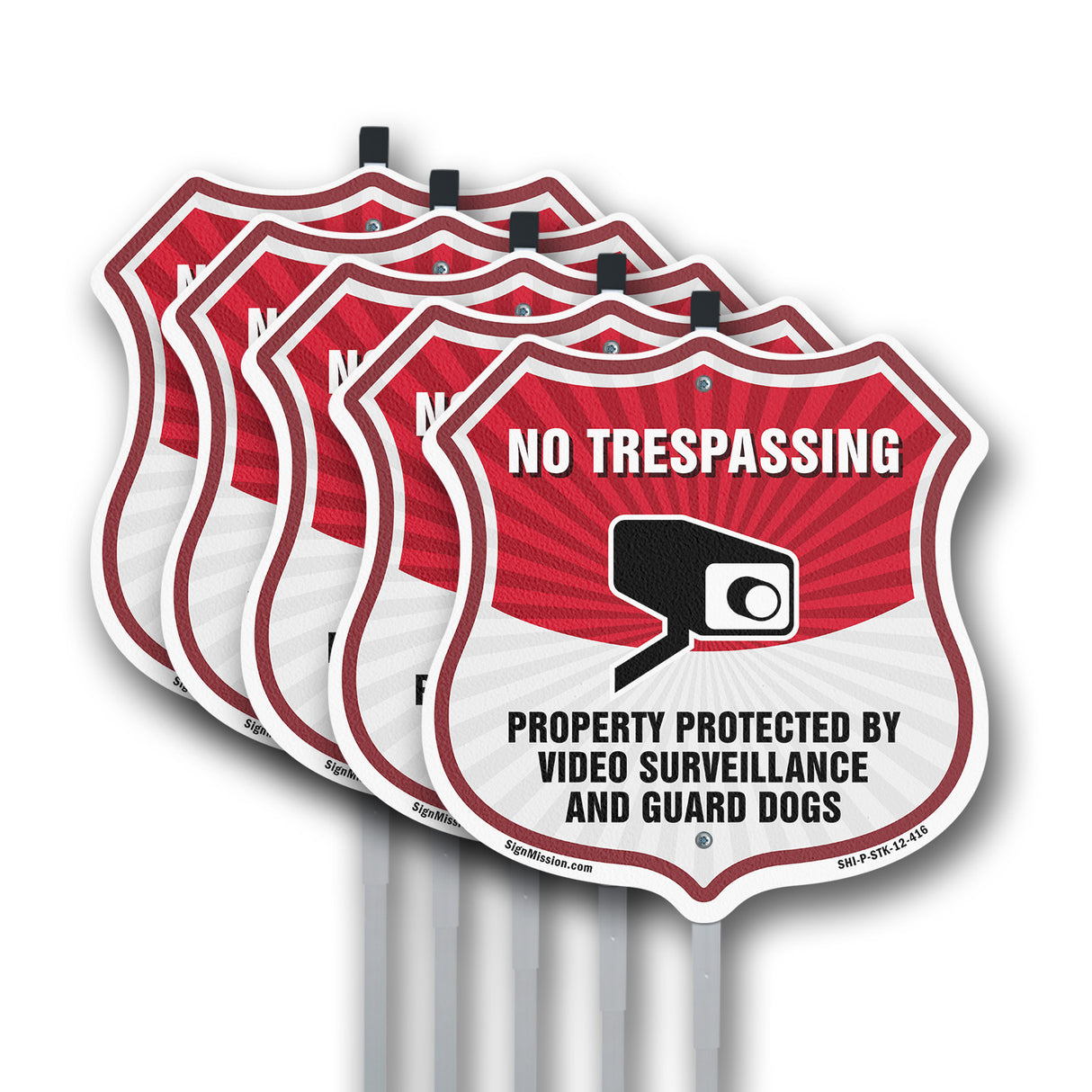 No Trespassing Shield Sign Property Protected By Video Surveillance And Guard Dogs