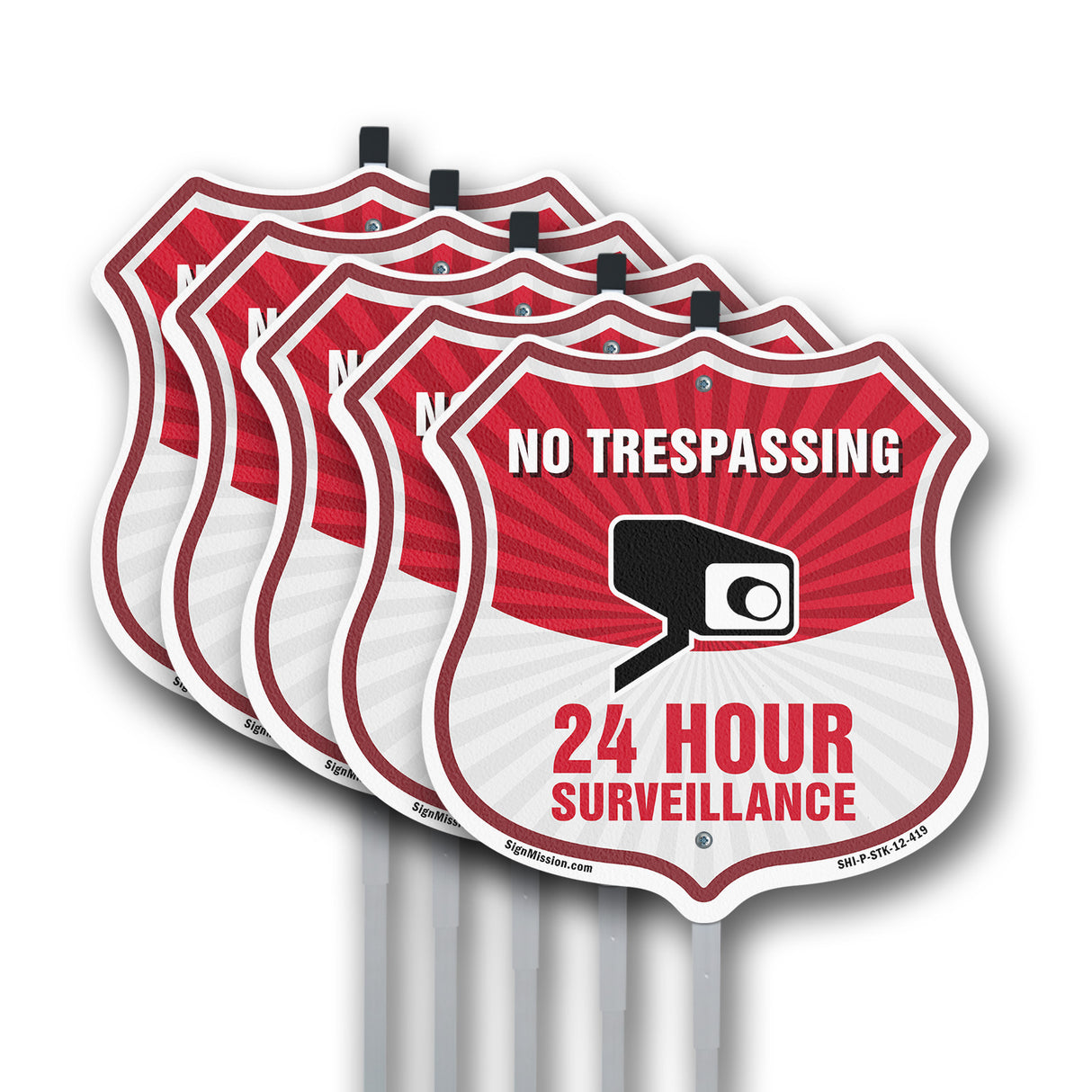 No Trespassing Shield Sign 24 Hour Surveillance