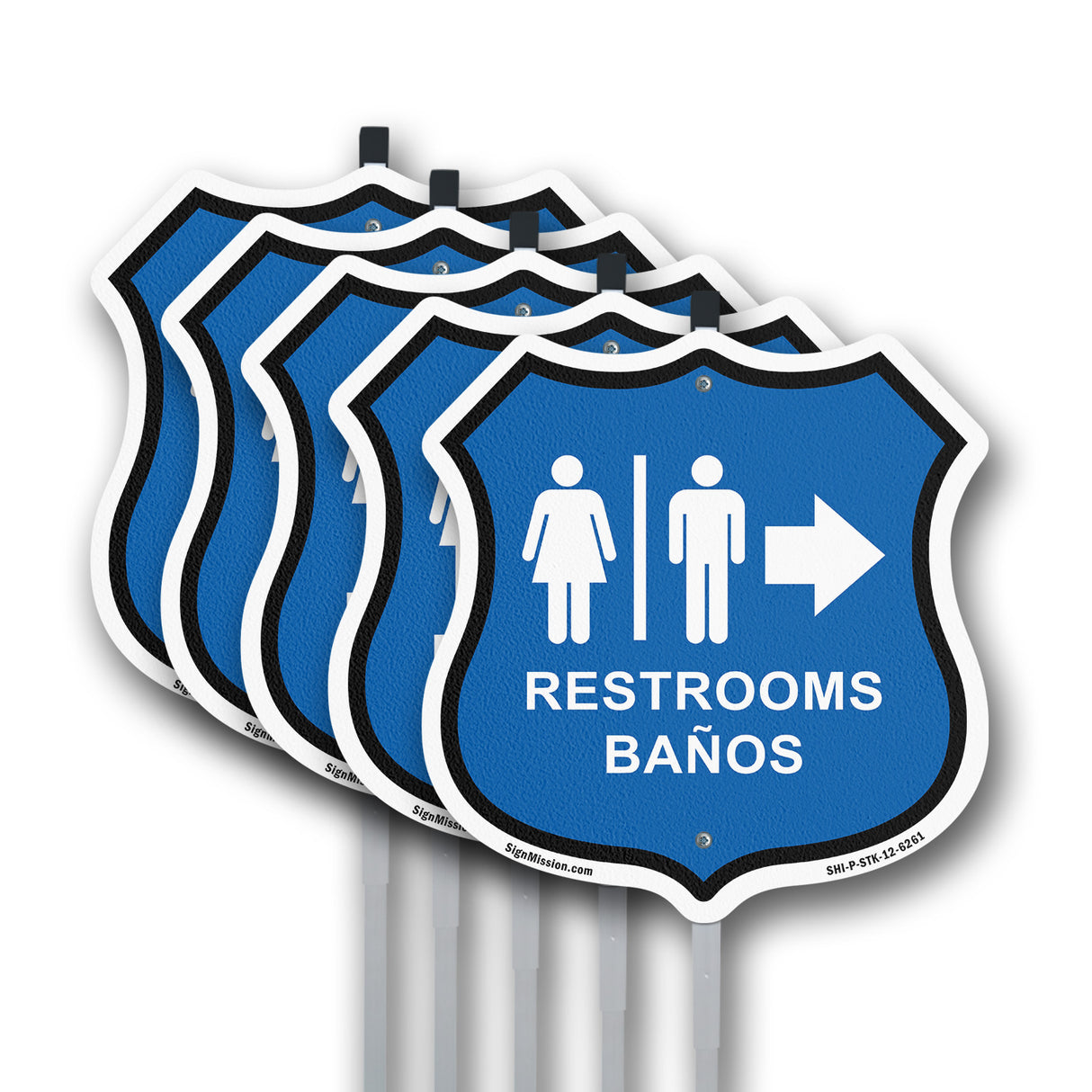 Restrooms Baños Right Arrow Bilingual English / Spanish