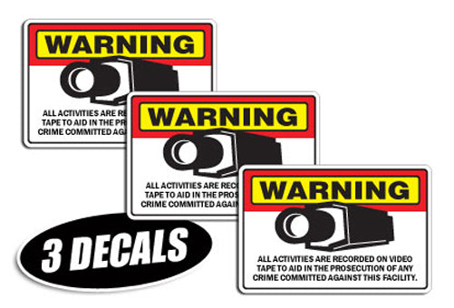 3 PACK - SECURITY CAMERA DECALS sticker decal video warning cctv camera