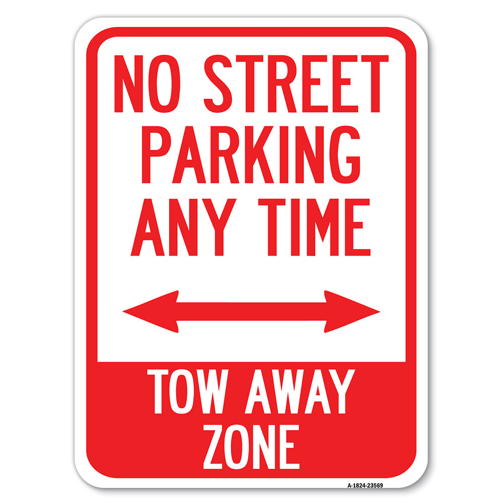 No Street Parking Anytime Tow Away Zone (With Bidirectional Arrow)
