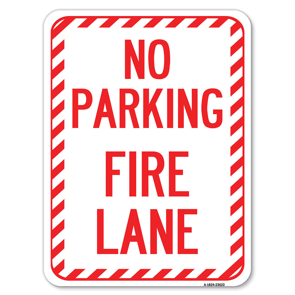 No Parking, Fire Lane with Striped Border
