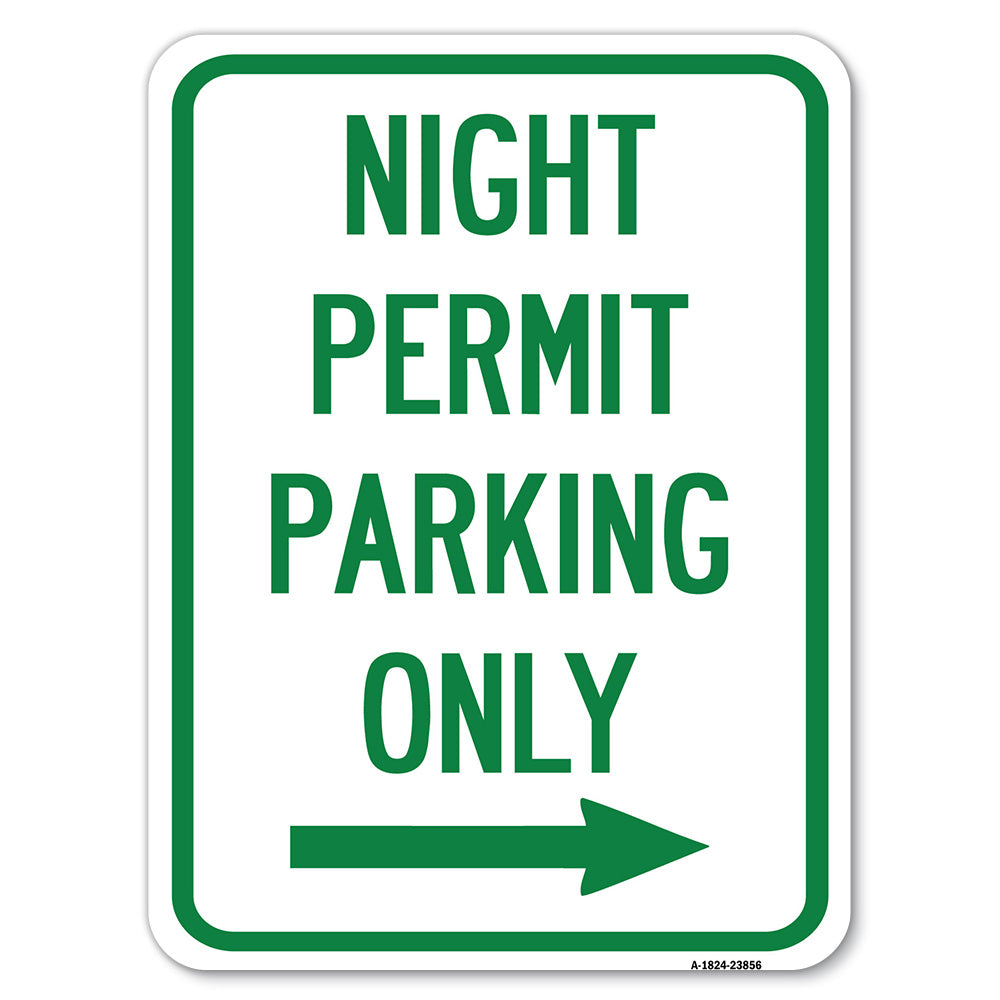 Night Permit Parking Only (With Right Arrow)