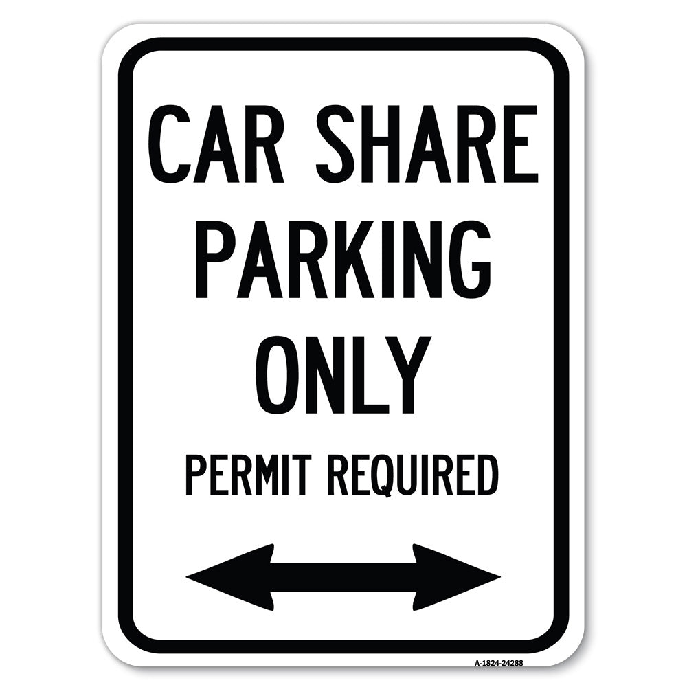 Car Share Parking Only Permit Required with Bidirectional Arrow