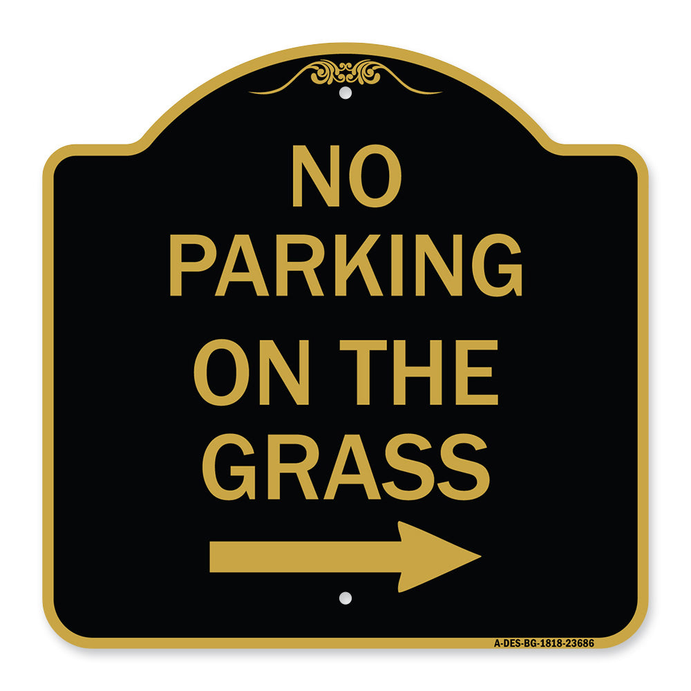 No Parking on the Grass with Right Arrow