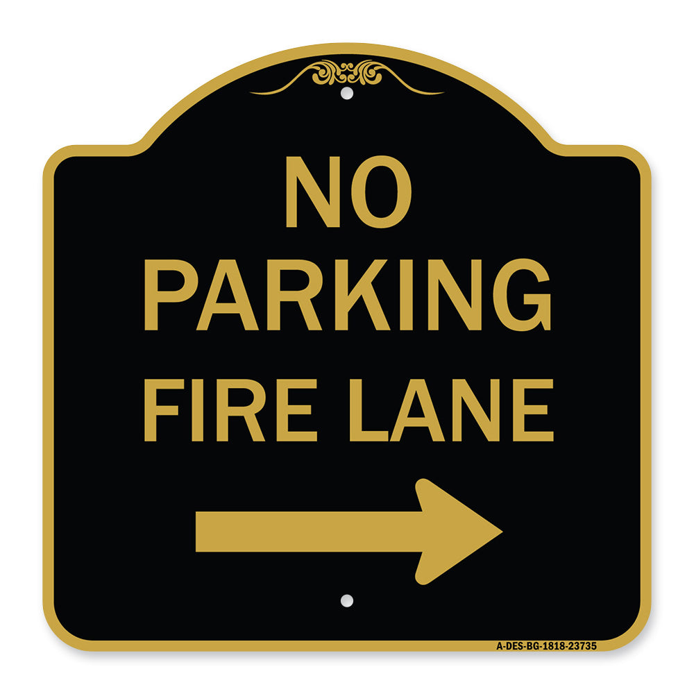 No Parking Fire Lane (With Right Arrow)