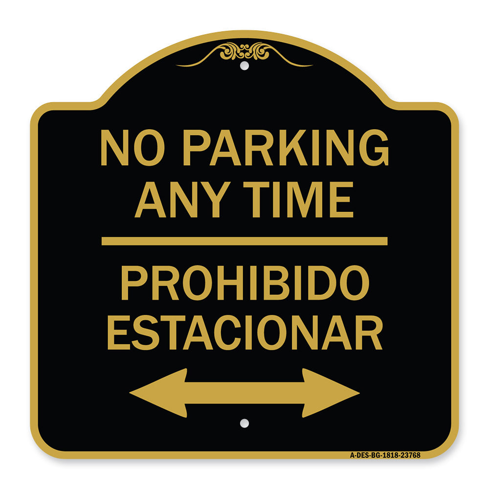 No Parking Anytime Prohibido Estacionar (With Bidirectional Arrow)