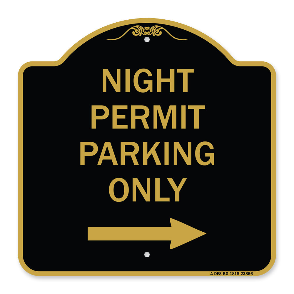 Night Permit Parking Only (With Right Arrow)