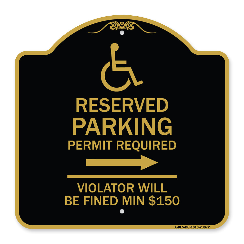 Modern Isa Symbol) Connecticut Reserved Parking Permit Required Violators Will Be Fined Min $150 (With Right Arrow)
