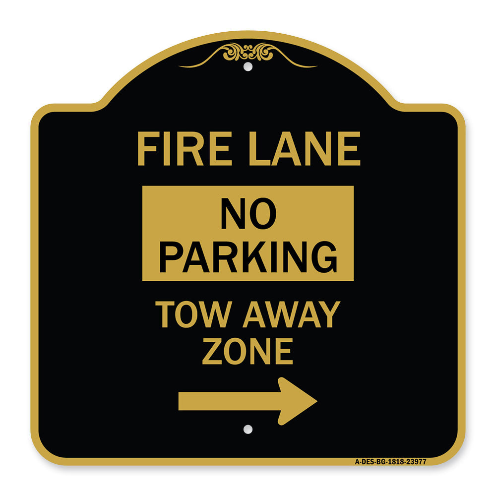Fire Lane Tow-Away Zone with Right Arrow