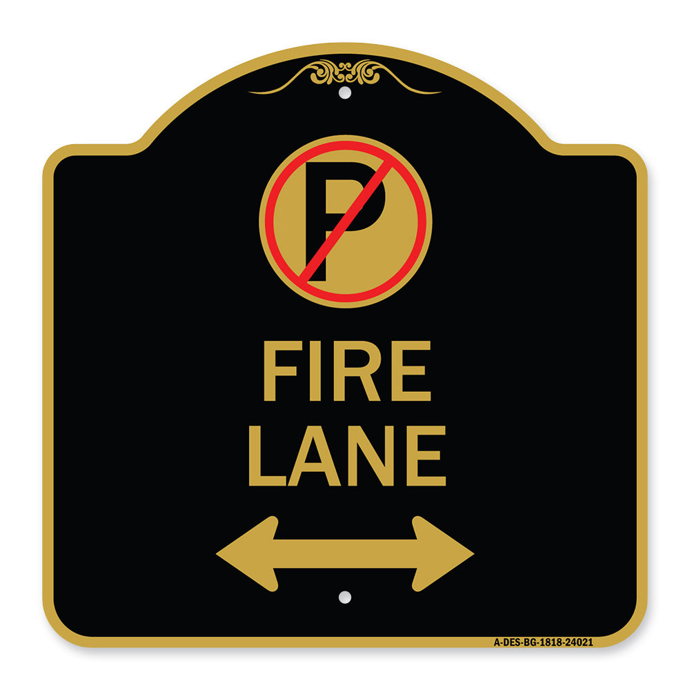 Fire Lane (No Parking Symbol and Arrow Pointing Left and Right)
