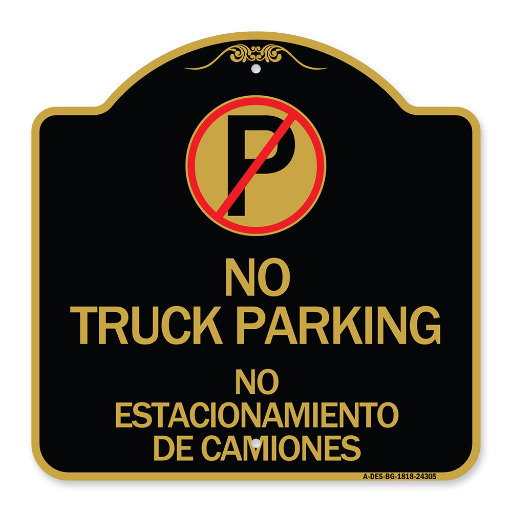 Bilingual No Parking Sign No Truck Parking No Estacionamiento De Camiones (With No Parking Symbol)