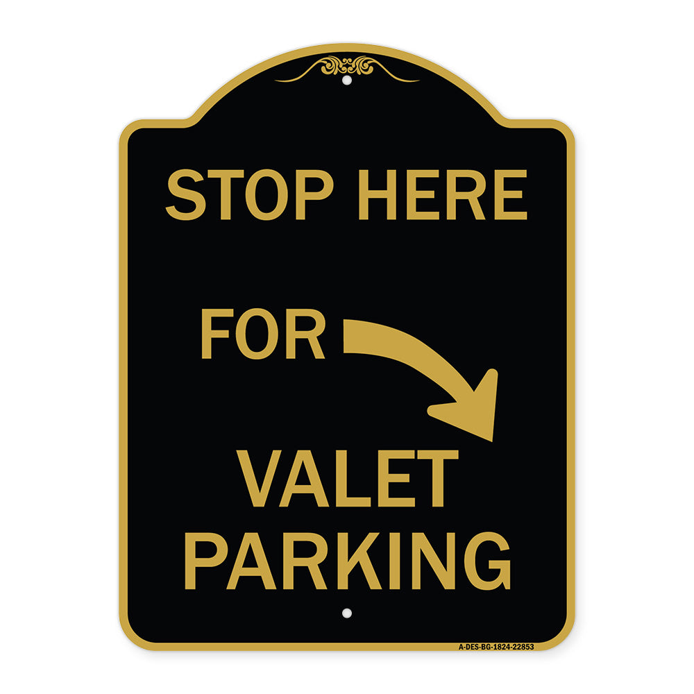 Stop Here for Valet Parking (Right Arrow)