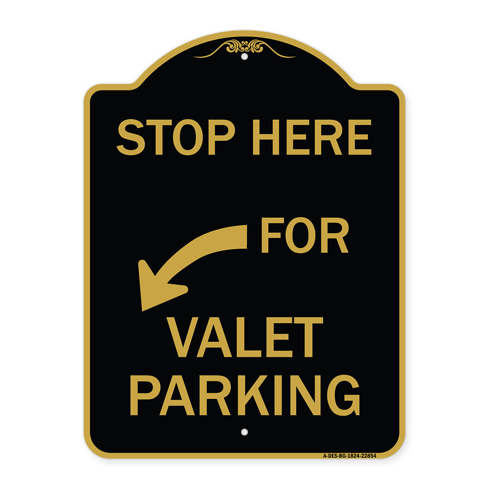 Stop Here for Valet Parking (Left Arrow)