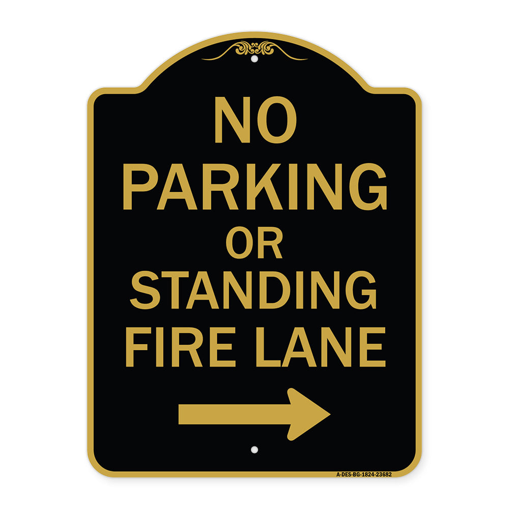 No Parking or Standing Fire Lane (With Right Arrow)