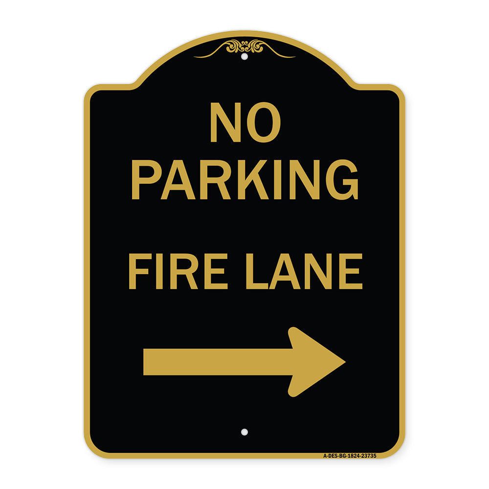 No Parking Fire Lane (With Right Arrow)