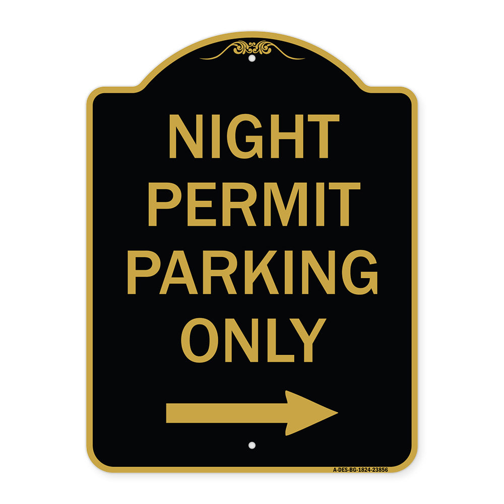 Night Permit Parking Only (With Right Arrow)